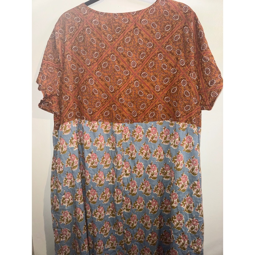Natural Life Avery Midi Dress Wildflowers Tiles Rust Cotton Pockets XL Boho - Picture 7 of 11